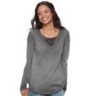 Juniors' Mudd&reg; Macrame Long Sleeve Tee, Teens, Size: Small, Grey (charcoal)