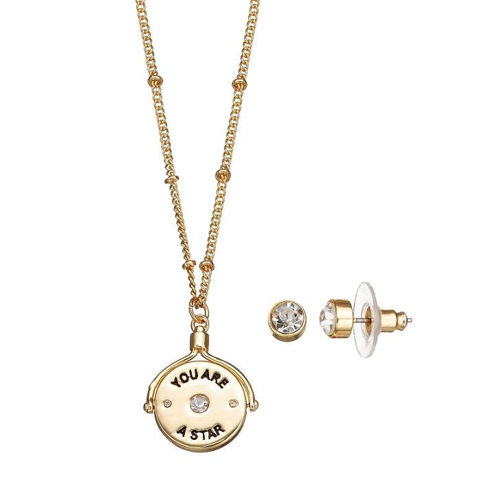 You Are A Star Spinning Pendant Necklace & Stud Earring Set, Women's, Gold