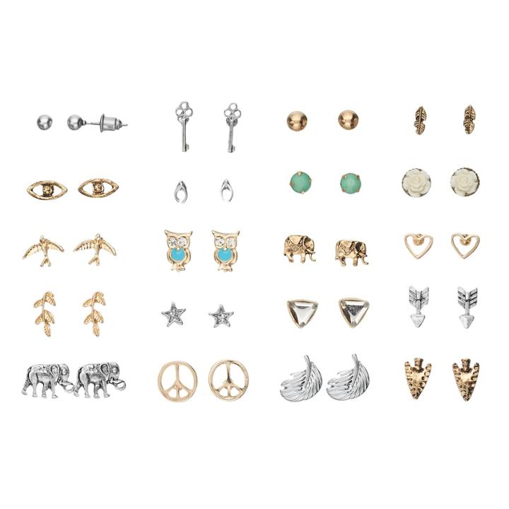 Mudd&reg; Elephant, Owl, Arrow & Peace Sign Stud Earring Set, Women's, Multicolor