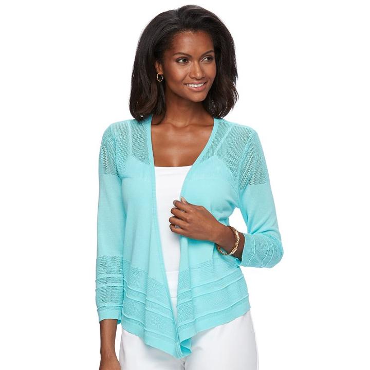 Women's Dana Buchman Pointelle Flyaway Cardigan, Size: Small, Med Blue