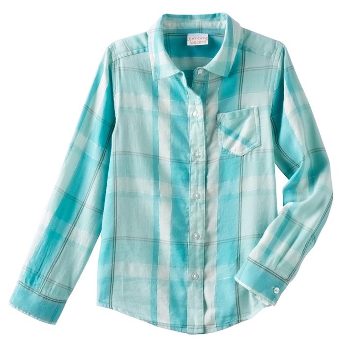 Girls 4-10 Jumping Beans&reg; Long Sleeve Sparkle Button-front Shirt, Size: 4, Turquoise/blue (turq/aqua)