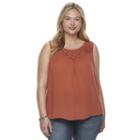 Juniors' Plus Size Mudd&reg; Embroidered Yoke Tank, Girl's, Size: 3xl, Orange