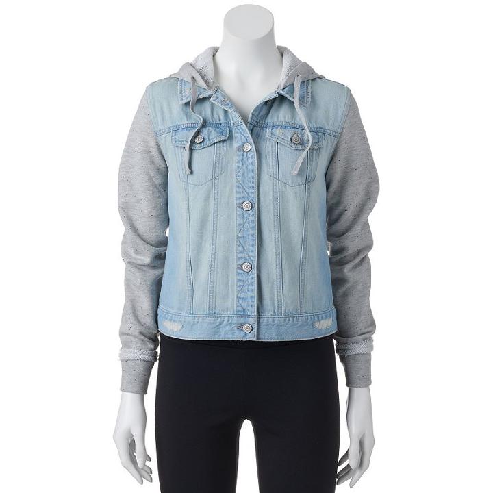 Juniors' Mudd&reg; Hooded Knit Denim Jacket, Girl's, Size: Small, Blue Other