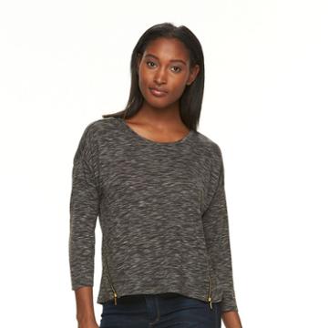 Women's Alex & Parker Drop-shoulder Zipper Tee, Size: Medium, Black