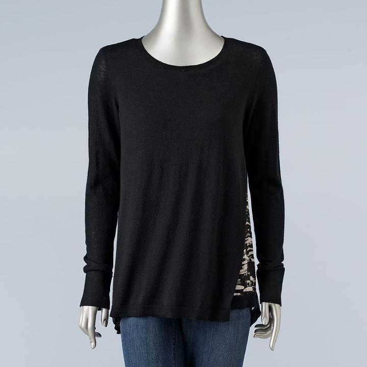 Women's Simply Vera Vera Wang Asymmetrical Mock-layer Top, Size: Xs, Black