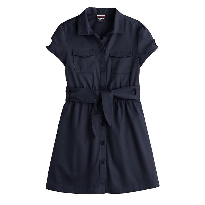 Girls 4-20 French Toast Belted Safari Dress, Size: 12, Blue (navy)