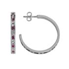 Traditions Sterling Silver Pink And White Swarovski Crystal Hoop Earrings, Women's, Multicolor