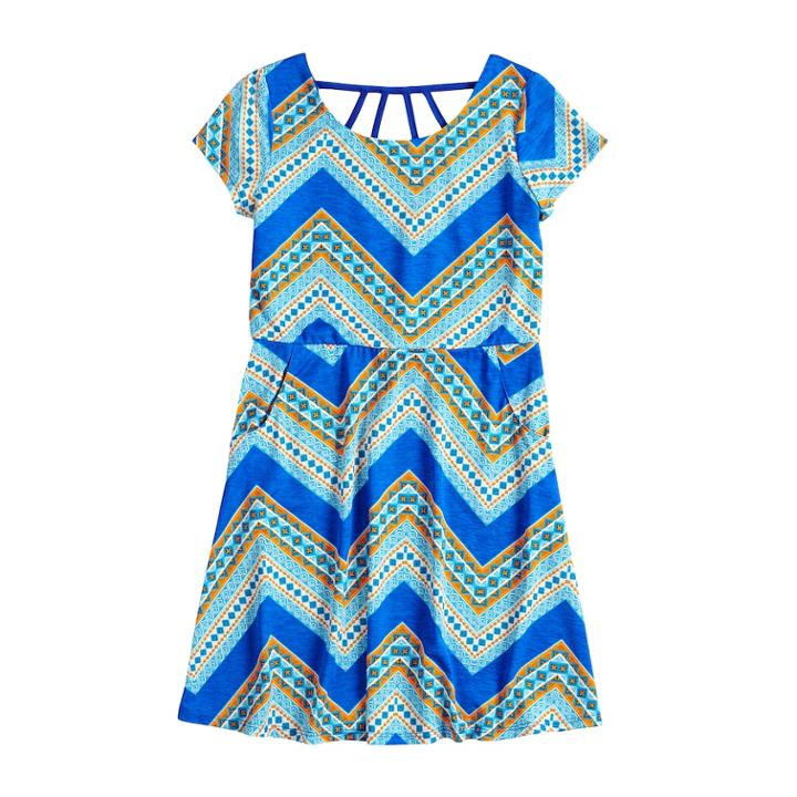 Girls 7-16 Three Pink Hearts Strappy Skater Dress, Size: 12, Med Blue