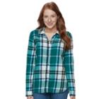 Juniors' So&reg; Pocket Plaid Flannel Shirt, Teens, Size: Medium, Med Green