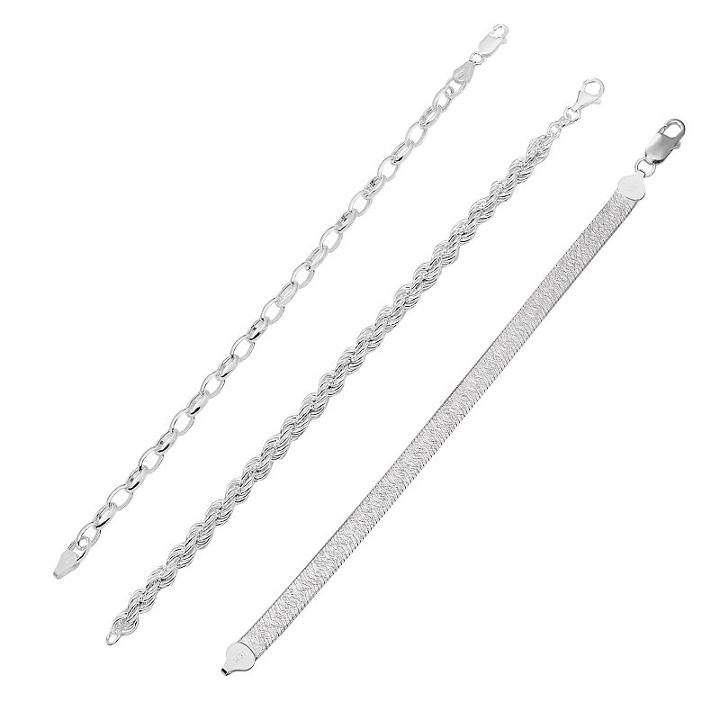 Sterling Silver Chain Bracelet Set, Women's