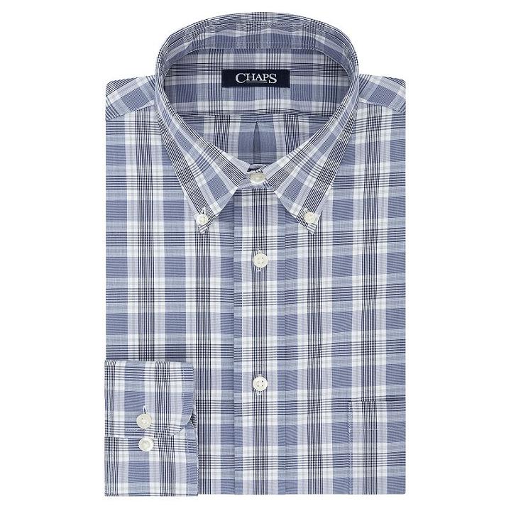 Men's Chaps Regular-fit Stretch Button-down Collar Dress Shirt, Size: 18 36/37, Evening Glen Plaid