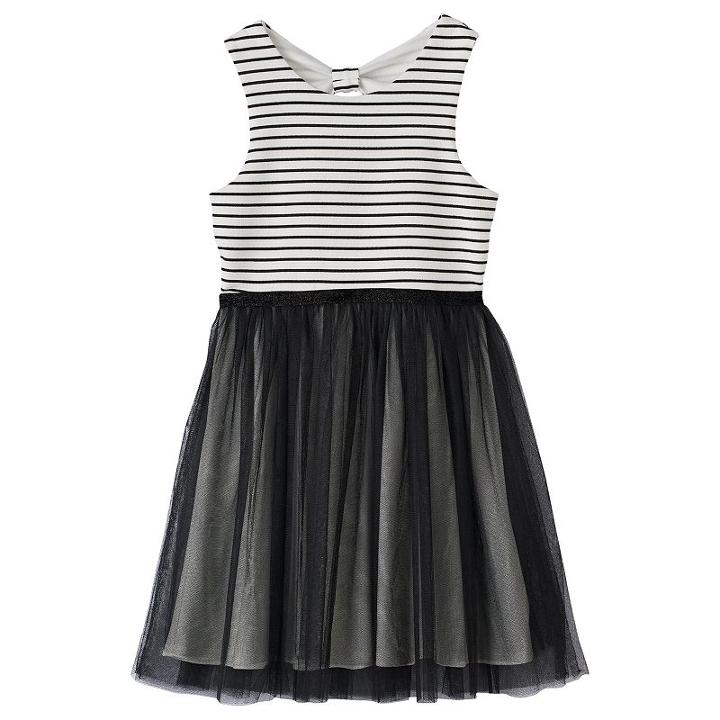 Girls 7-16 Three Pink Hearts Stripe & Tulle Bow Back Dress, Girl's, Size: 10, Natural