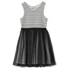 Girls 7-16 Three Pink Hearts Stripe & Tulle Bow Back Dress, Girl's, Size: 10, Natural