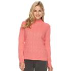 Petite Napa Valley Cable-knit Mockneck Sweater, Women's, Size: L Petite, Med Pink