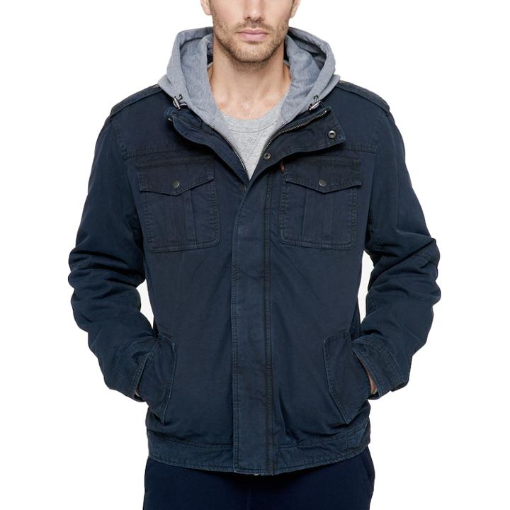 Men's Levi's&reg; Sherpa-lined Hooded Military Trucker Jacket, Size: Small, Blue (navy)