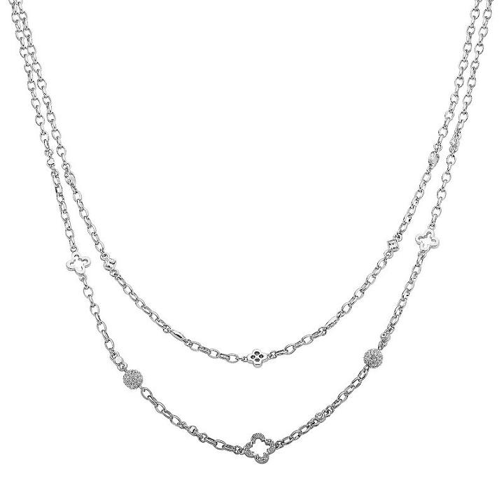 Marie Claire Jewelry Crystal Silver Tone Clover Multistrand Necklace, Women's