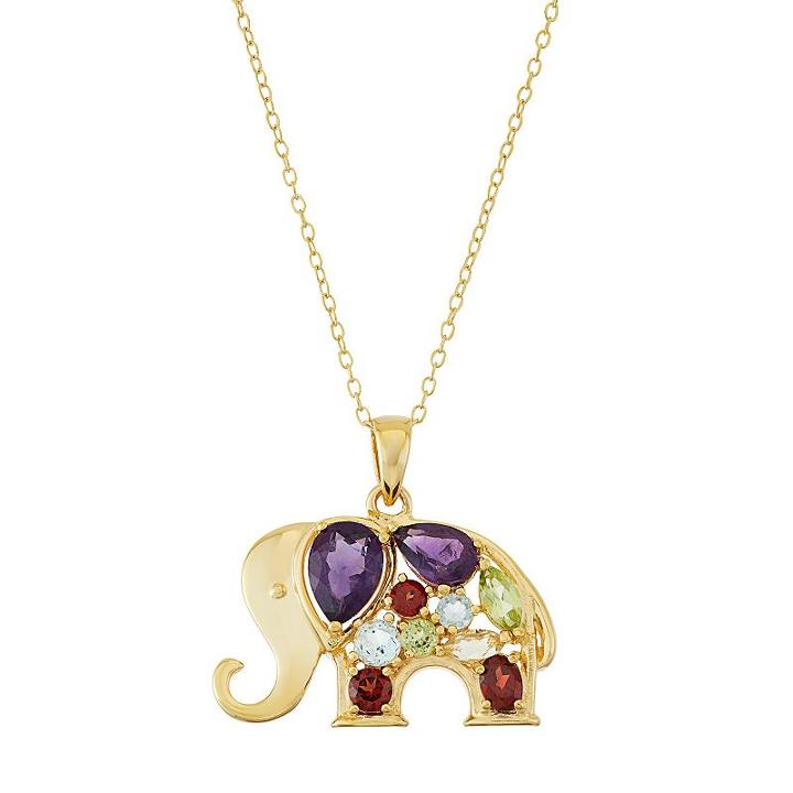 18k Gold Over Silver Gemstone Elephant Pendant, Women's, Size: 18, Multicolor