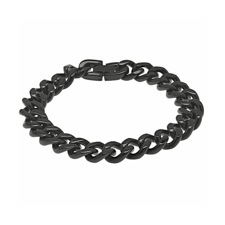Lynx Black Ion-plated Stainless Steel Curb Chain Bracelet - Men, Size: 9