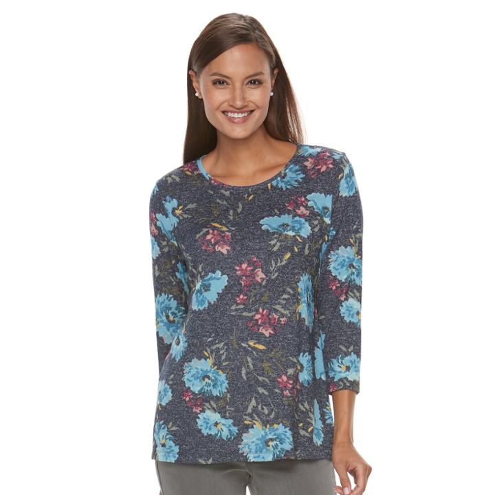 Women's Croft & Barrow&reg; Floral Top, Size: Large, Blue (navy)