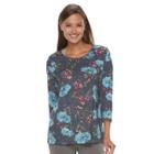 Women's Croft & Barrow&reg; Floral Top, Size: Large, Blue (navy)