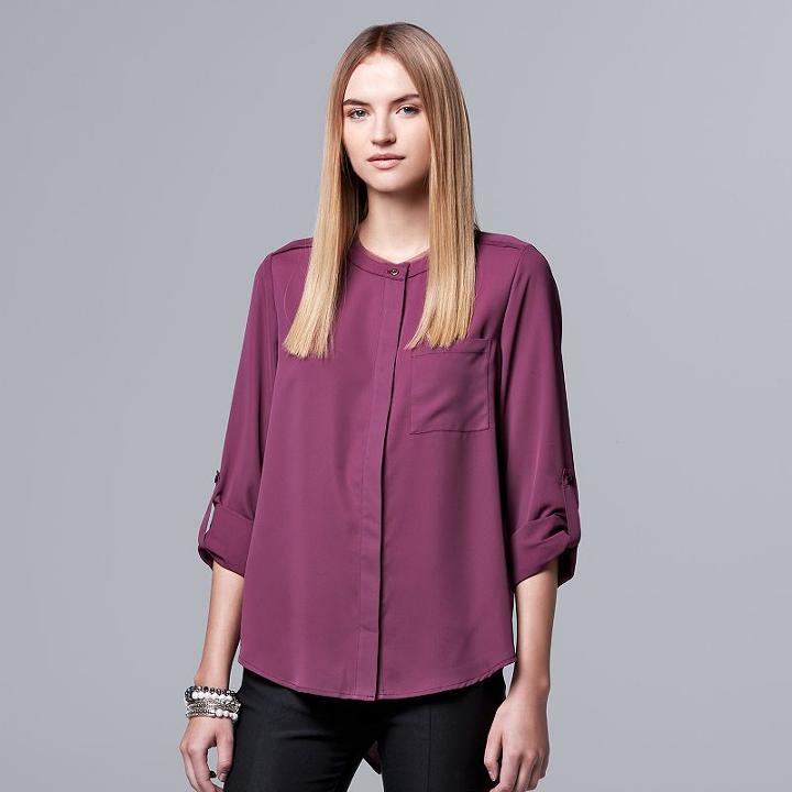 Women's Simply Vera Vera Wang Asymmetrical Split Back Blouse, Size: Xl, Purple
