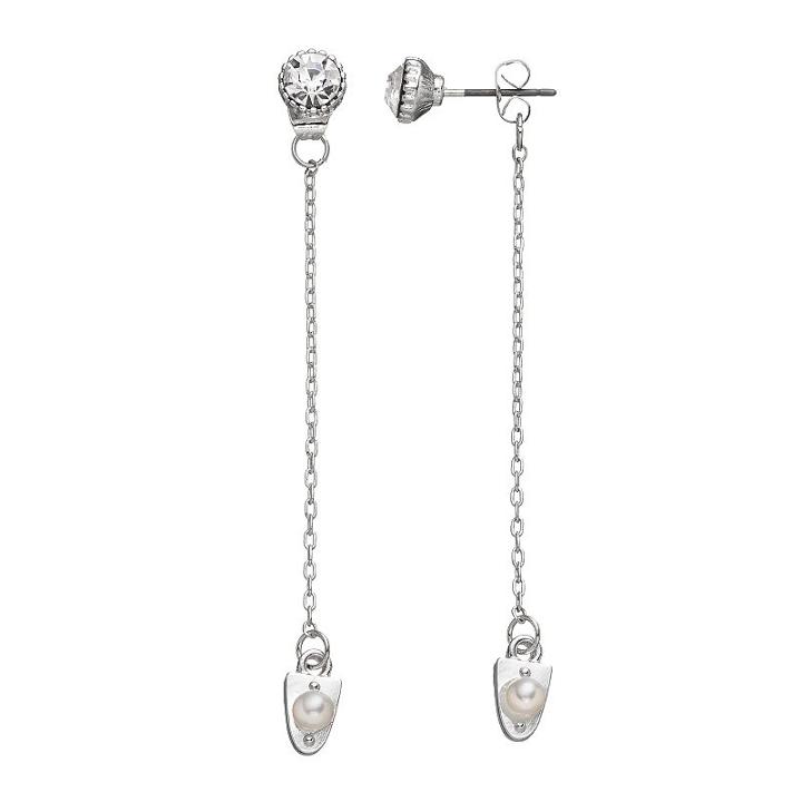 Simulated Pearl Chain Front Back Earrings, Women's, Silver