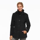Women's D.e.t.a.i.l.s Hooded Single-breasted Peacoat, Size: Small, Black
