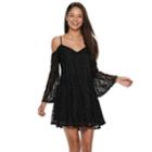 Juniors' Love, Fire Lace Bell Sleeve Cold-shoulder Dress, Teens, Size: Medium, Black