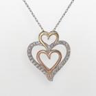 10k Gold-over-silver And Sterling Silver Tri-tone 1/4-ct. T.w. Diamond Triple-heart Pendant, Women's, Size: 18, White