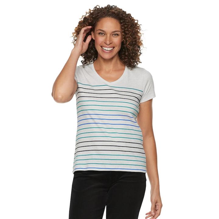 Petite Croft & Barrow&reg; V-neck Tee, Women's, Size: Xxl Petite, Med Blue