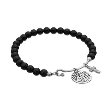 Charmed By Diamonds Onyx Bead & 1/10 Carat T.w. Diamond Cross Charm Bracelet, Women's, Size: 7.5, Black
