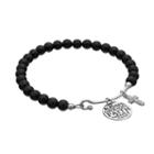 Charmed By Diamonds Onyx Bead & 1/10 Carat T.w. Diamond Cross Charm Bracelet, Women's, Size: 7.5, Black