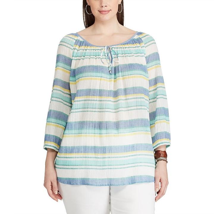 Plus Size Chaps Striped Peasant Top, Women's, Size: 2xl, Pink Ovrfl