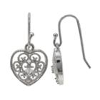 Primrose Sterling Silver Cubic Zirconia Filigree Heart Drop Earrings, Women's, White