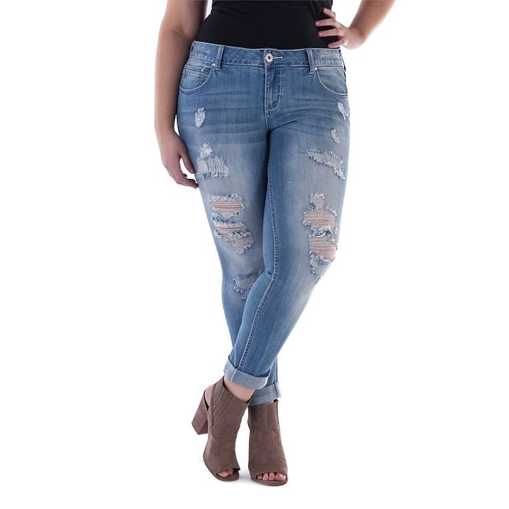 Juniors' Plus Size Amethyst Ripped Crop Skinny Jeans, Girl's, Size: 16 W, Dark Blue