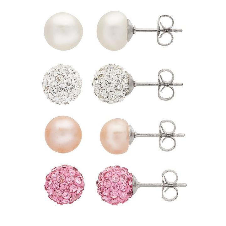Pearlustre By Imperial Dyed Freshwater Cultured Pearl & Crystal Stud Earring Set, Women's, Multicolor