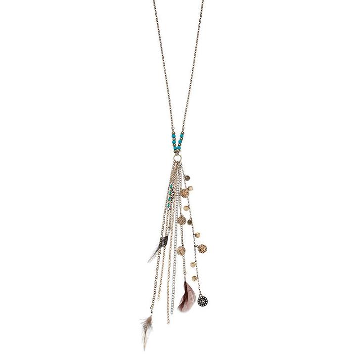 Mudd&reg; Feather & Disc Fringe Y Necklace, Women's, Ovrfl Oth