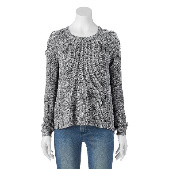 Juniors' Cloud Chaser Lace-up Cold-shoulder Sweater, Girl's, Size: Small, Oxford