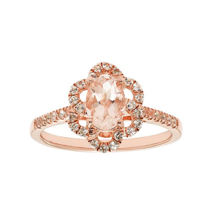 14k Rose Gold Over Silver Morganite & White Zircon Flower Ring, Women's, Size: 7, Pink