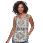 Women's Sonoma Goods For Life&trade; Print Pintuck Tank, Size: Large, Blue