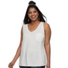 Plus Size Juniors' Plus So&reg; Solid V-neck Pocket Tank, Teens, Size: 3xl, White