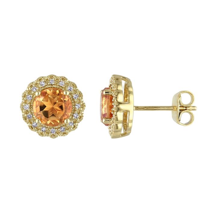 Stella Grace Sterling Silver Citrine & 1/10 Carat T.w. Diamond Halo Earrings, Women's, Yellow