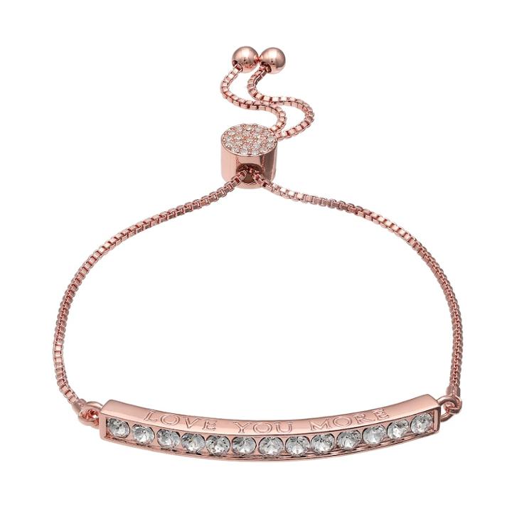 Brilliance Rose Gold Tone Love You More Adjustable Bracelet With Swarovski Crystals, Women's, White