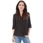 Juniors' Iz Byer California Solid Roll-tab Shirt, Teens, Size: Large, Black