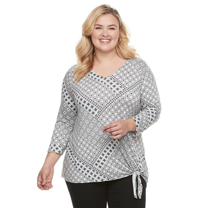 Plus Size Croft & Barrow&reg; Side-tie V-neck Tee, Women's, Size: 3xl, Dark Grey