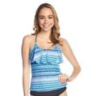 Mix And Match Striped Flounce Tankini Top, Teens, Size: Medium, Blue