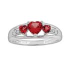 Sterling Silver Lab-created Ruby And Diamond Accent Heart 3-stone Ring, Women's, Size: 5, Red