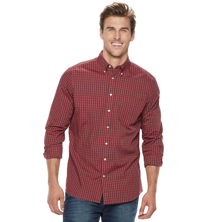 Big & Tall Sonoma Goods For Life&trade; Flexwear Poplin Button-down Shirt, Men's, Size: Xl Tall, Med Red