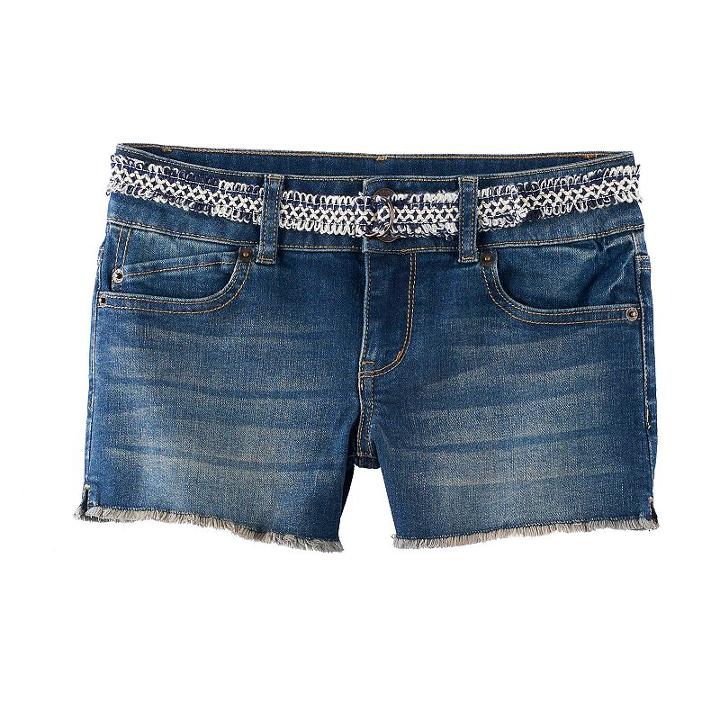 Girls 7-16 Mudd&reg; Belted Shortie Jean Shorts, Size: 7, Blue