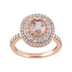 14k Rose Gold Morganite & 9/10 Carat T.w. Diamond Oval Halo Engagement Ring, Women's, Pink